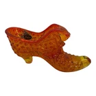 Vintage Fenton Orange Amberina Glass Hobnail Cat Head Shoe