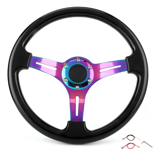 Ι Racing Steering Wheel 350mm Dia Deep Dish 6‑Hole Black W/Horn Wire - Picture 9 of 12