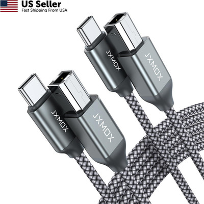 JXMOX USB B to C Printer Cable, (6.6ft 2-Pack) Nylon 6.6 feet, Black