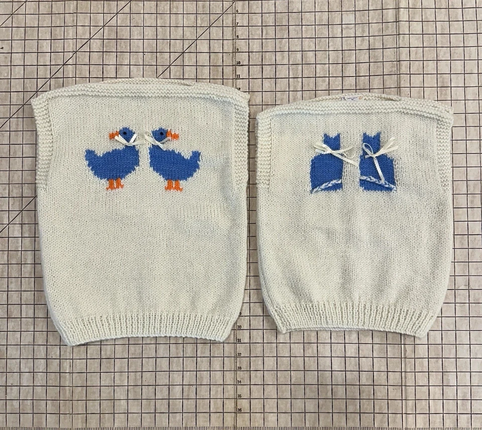 Verdadero Lote Chaleco Suéter Vintage Intarsia Gato Pato Liguero Puntada Años 60 70 Niños Bebé Foto 2 de 4