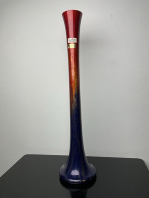 Ambiente Zwiesel Handblown Tall Vase German Vintage Red/Amber/Blue Glass Rare