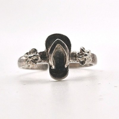Sterling Silber 925 Flip Flop Barfuß Füße Zehen Ring skurril Spaß Vintage Y2K 