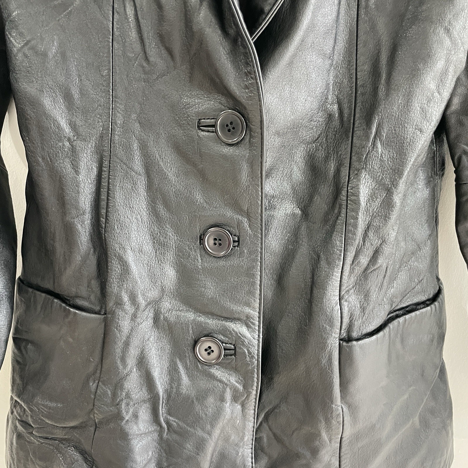 Wilson’s Black Leather Collared Buttoned Pocketed… - image 4