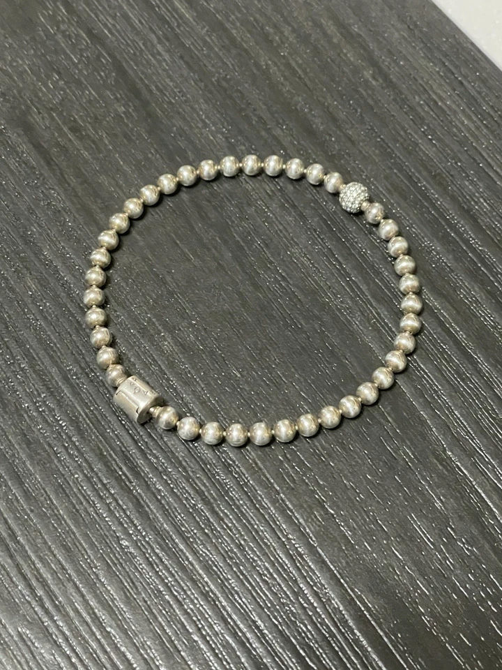 Autêntico PANDORA 925 Contas de Prata e Pavê Bola Corrente Charme Pulseira-Fecho de Barril - Imagem 3 de 4