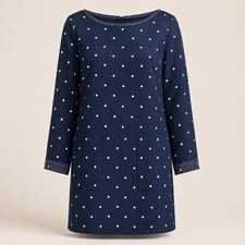 J.Crew 100% Silk Polka Dot Shift Dress Size 8 Navy Preppy Mod Workwear Polished