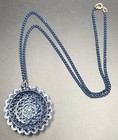 Vintage Navy Blue Enameled Filigree Pendant Necklace 24.5” Chain — photo 5