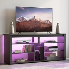 Bestier 140CM TV Stand with LED Lighting, Adjustable Shelves & Gaming Storage, B