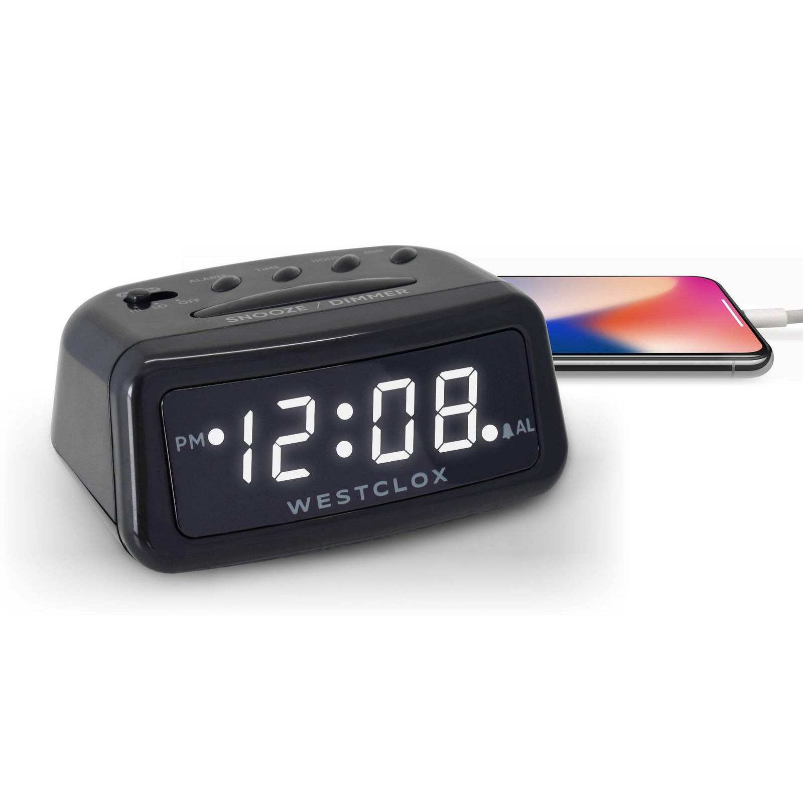 Westclox USB-C LED Alarm Clock &ndash; White Display with Charging Port