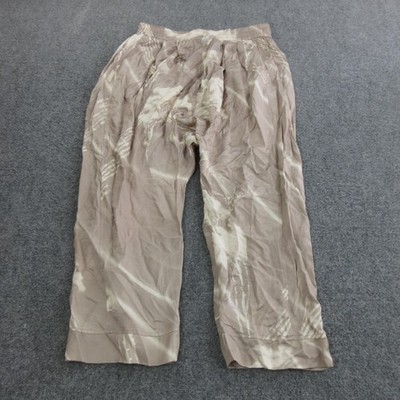 Burning Torch Pants Womens L Beige Satin Harem Cropped Elastic Waist Relaxed