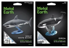 SET of 2 Fascinations Metal Earth GREAT WHITE SHARK & ORCA 3D Steel Model Kits