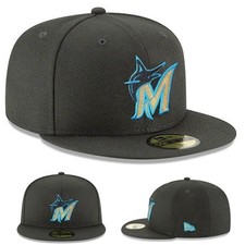 New Era Miami Marlins Fitted Hat MLB Classic Blue Silver Team Logo Size 7 1/2
