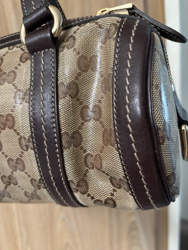 Auth GUCCI mini Crystal Boston Hand Bag Brown Beige - Afbeelding 14 van 20