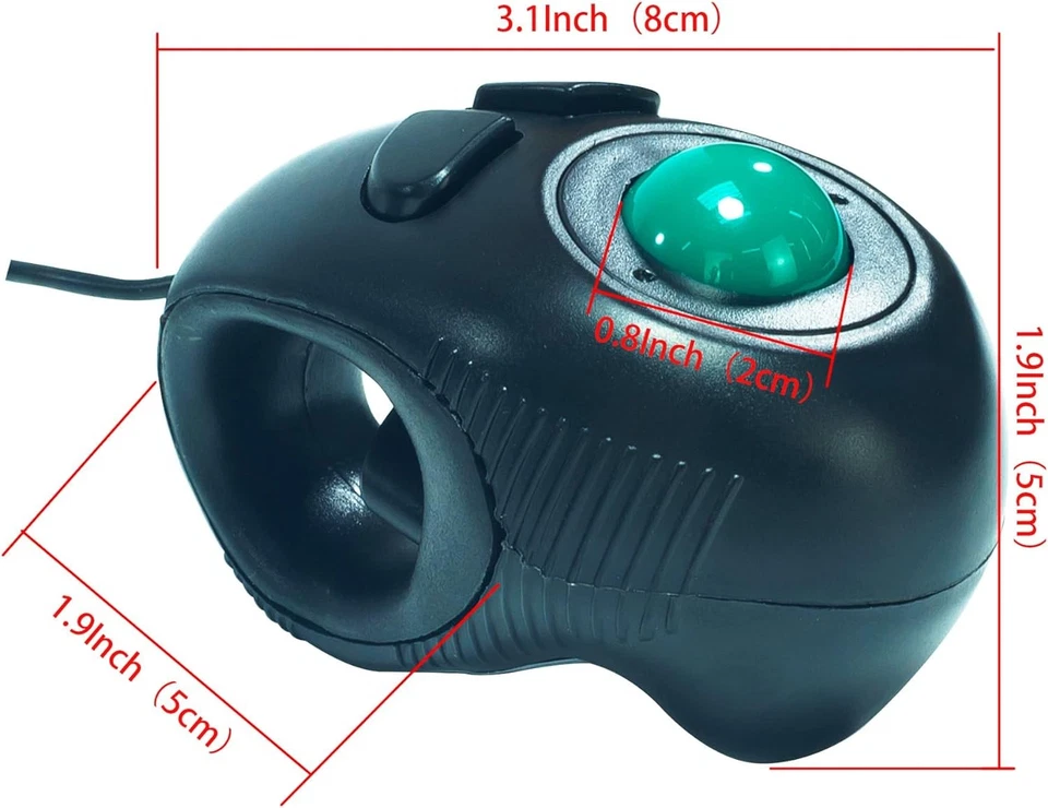 YUMQUA Finger Mouse, Handheld Trackball Mouse Mini 4D USB Hand Held black  - Image 2 of 4