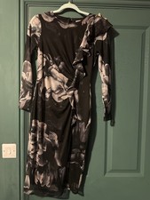 Coast Size 10 Grey Black Mesh Print Shift Dress Evening Party Occasion