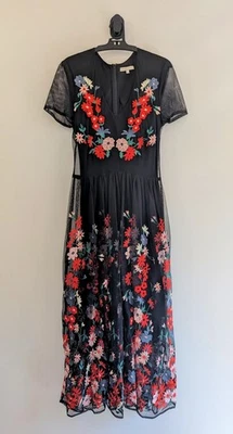 Robe Maje RAPHAEL Longue Broderie Fleurs Tulle Noire S T1 36 Maxi Floral Dress - Photo 1/4