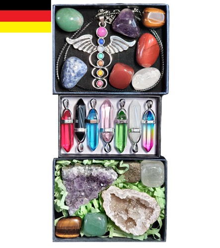 Heilsteine Set Chakra Schmuck & Kristalle – Amethyst, Bergkristall, Engel, Reiki