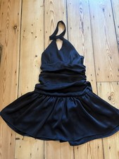 Korean Fashion Dress Black Satin Ruffle Choker Neck Backless Size 6/8 UK