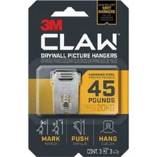 (10-3pk)-3M Claw Drywall Picture Hanger with Temporary Spot Marker, Holds 45 Lb.