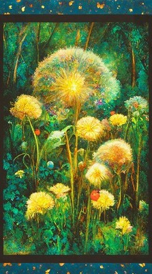 Robert Kaufman Night Fable Garden Dandy Löwe Marienkäfer Panel 100% Baumwollstoff