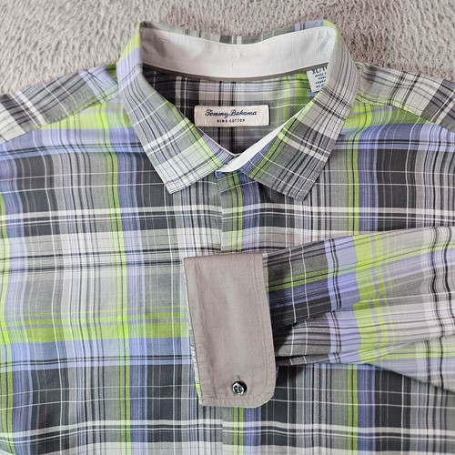 Tommy Bahama Hemd Pima Cotton Herren XL Knopfleiste Langarm grau kariert