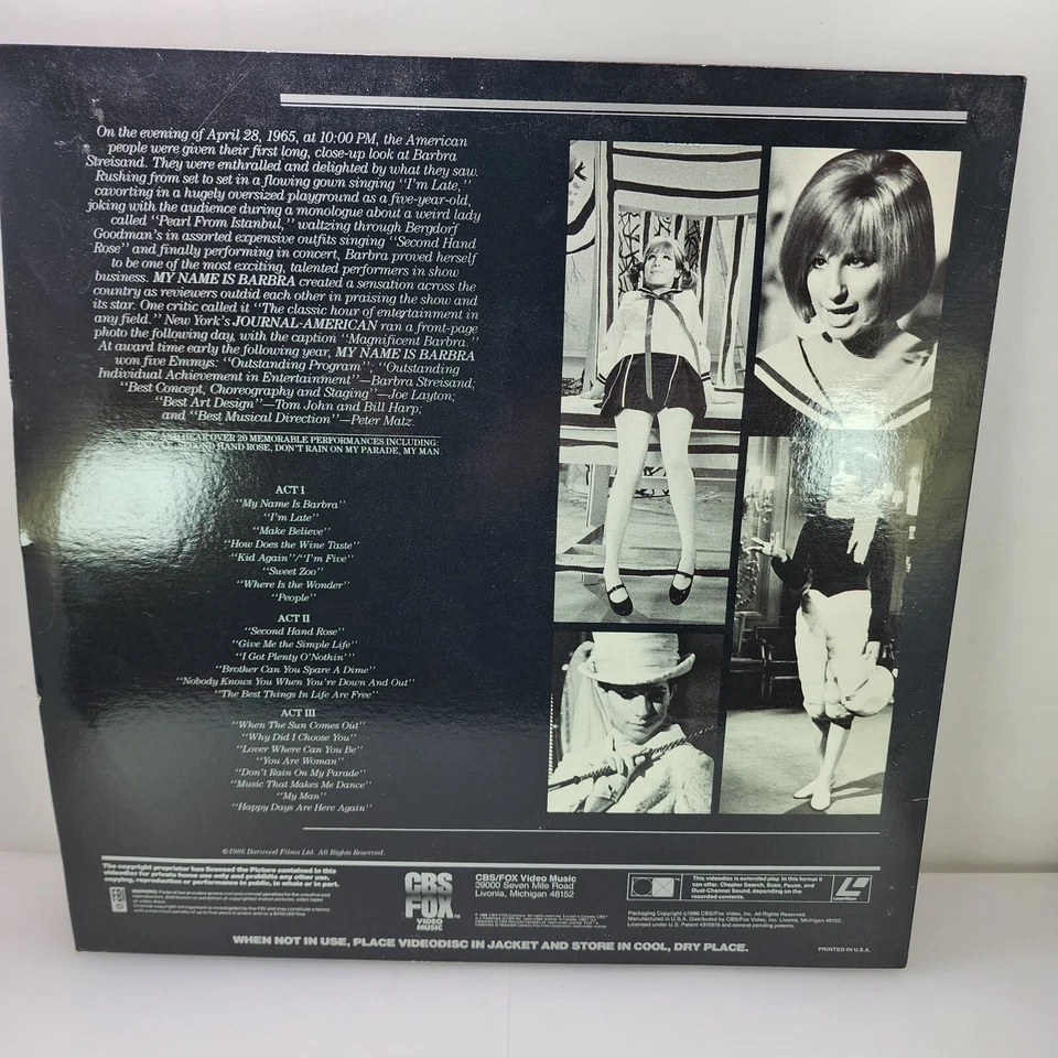 Vtg 1986 Barbra Streisand The Streisand Special Laserdisc LD CBS Fox Foto 2 de 3