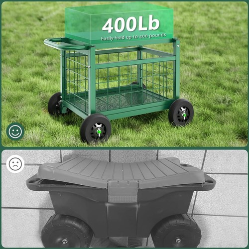 Rolling Garden Work Seat with Wheels, Heavy Duty Gardenning Cart with Seat - Picture 4 of 7