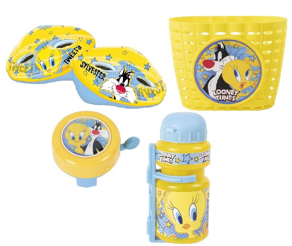 Set Bici bambini Looney Tunes Titti e gatto Silvestro con Casco protettivo, camp