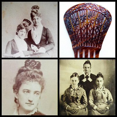 Victorian hair comb Spanish mantilla style amber rhinestones  display picture 1