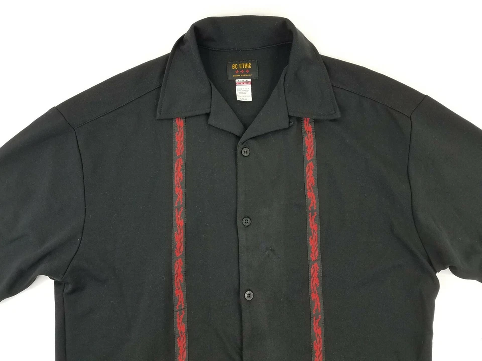 BC Ethic Button Up Shirt Mens Size L Black Red Dragon Short Sleeve Bowling B9 - Image 2 of 4