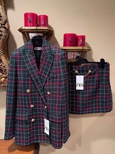 100 Authentic ZARA Bottle Green Plaid Blazer Size: xS