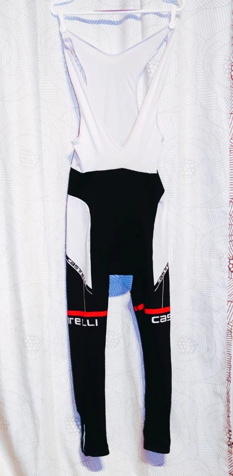 Pantalones largos de compresión con babero de ciclismo Castelli, asiento acolchado, XL, blanco y negro, usados en excelente estado Foto 2 de 4