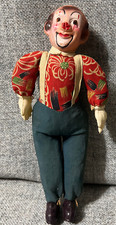 Vintage Japan Celluloid Face Stuffed Clown Doll 7" 1950s