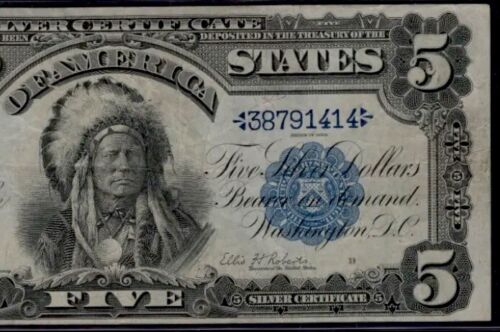 1899 $5 🇺🇸 (( Silver Certificate )) (( Indian Chief )) In Very Good Details - Picture 3 of 6