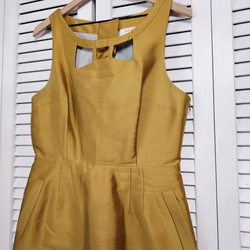 Anthropologie Maeve Silk/Wool Golden Fit & Flare Dress Women's Size 12 - Picture 4 of 12