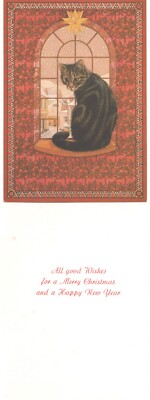 Christmas Card, Cat in Window, Aries Design, Lesley Anne Ivory Unused