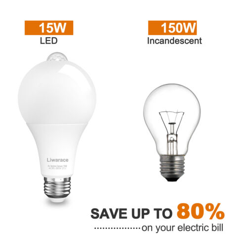 E26/E27 Motion-Activated Bulbs - 15W (150W Equivalent) 1-5PCS Auto Dusk-Dawn USA - Picture 8 of 11