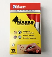 CH Hanson 10606 El Marko Permanent Marker- Red 12pcs.