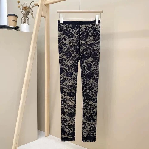 Verano Mujer Transparente Floral Encaje Leggings Elásticos Pantalones Largos Pantihose Transparente Foto 3 de 4