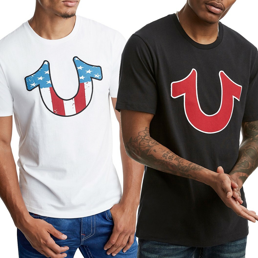 True Religion Men's T-Shirt Patriot U Horseshoe Logo Short