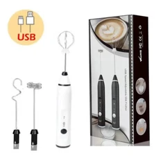 Electric Milk Frother Double Whisk Handheld Coffee Foam Mixer USB Rechargeable