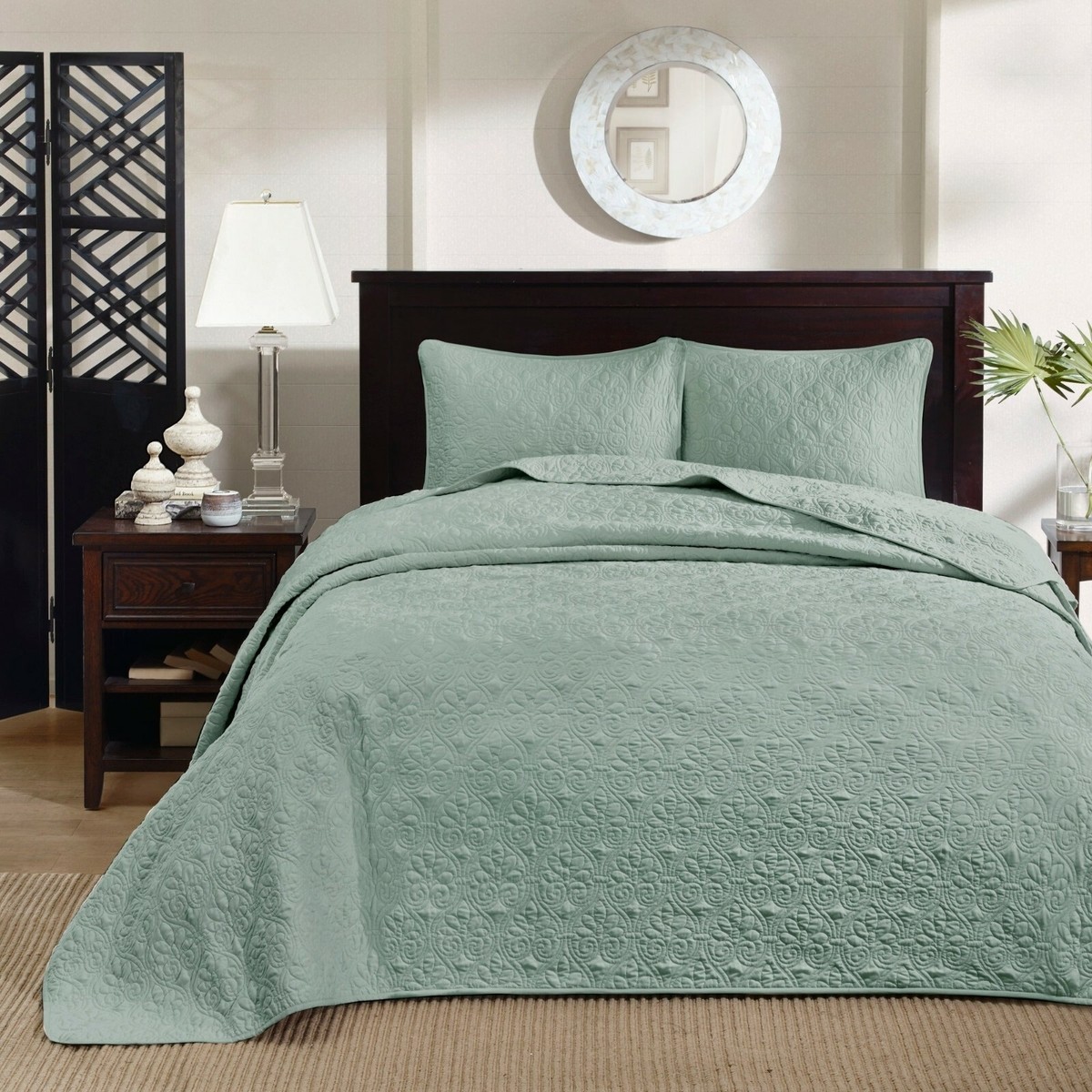BEAUTIFUL XXL OVERSIZE CLASSIC COZY SOFT SEA GREEN VINTAGE BEDSPREAD SET  KING SZ | eBay, image size:1200x1200