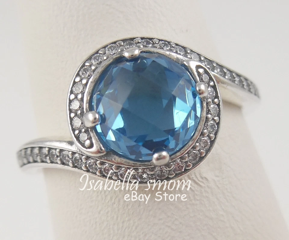 Splendente Decorazioni Originale PANDORA Argento ~ Cristallo Blu Anello 5/50 - Immagine 3 di 4