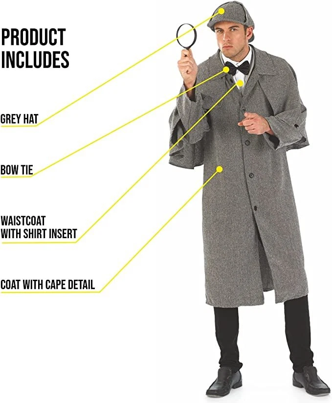 Fantasia masculina de detetive vitoriana vestido fantasia adulto histórico Sleuth M G GG - Imagem 3 de 4