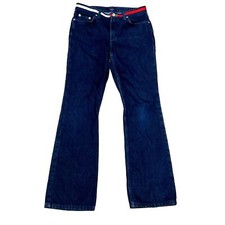VTG Y2K HIPSTER FLARE JEANS SIZE 7 BLUE TOMMY HILFIGER FLAG WAISTBAND WOMENS