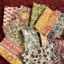 100 Assorted BLOCK PRINT pre cut charm pack 5" squares 100 cotton fabric quilt