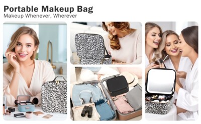 Multifunction PU Cosmetic Bag Makeup Case Organizer with LED Light and Mirror US