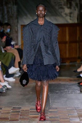 Simone Rocha] Black Embroidered Long Pointed Collar Simone Rocha 
