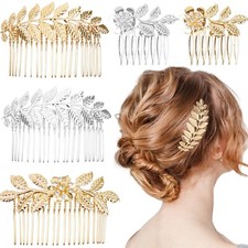 5 Pieces Leaf Hair Side Combs Gold Silver Rhinestone Hair Comb Clips with Tee...