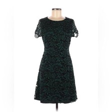 Tahari Lace Illusion Short Sleeve Cocktail Dress - Size 12 - Green/Black - EUC
