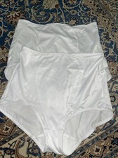 SET 2 WARNER'S SILKY NYLON GRANNY HIGH-WAISTED Brief Panties WHITE SIZE-4XL
